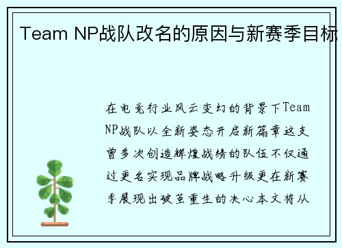 Team NP战队改名的原因与新赛季目标