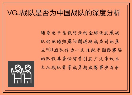 VGJ战队是否为中国战队的深度分析
