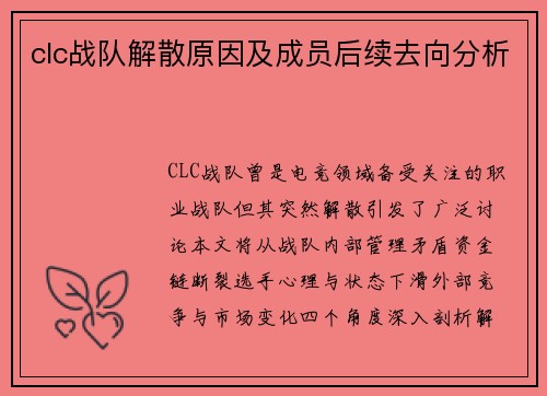 clc战队解散原因及成员后续去向分析
